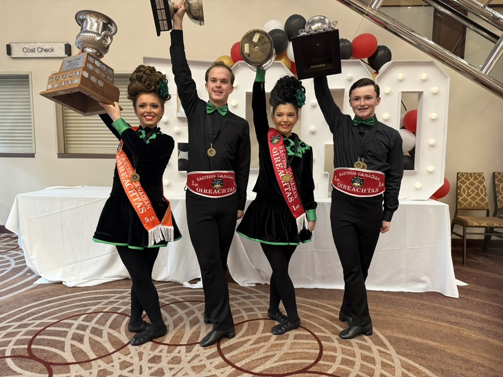 Cornell dancers with Eastern Canadian Oireachtas trophies